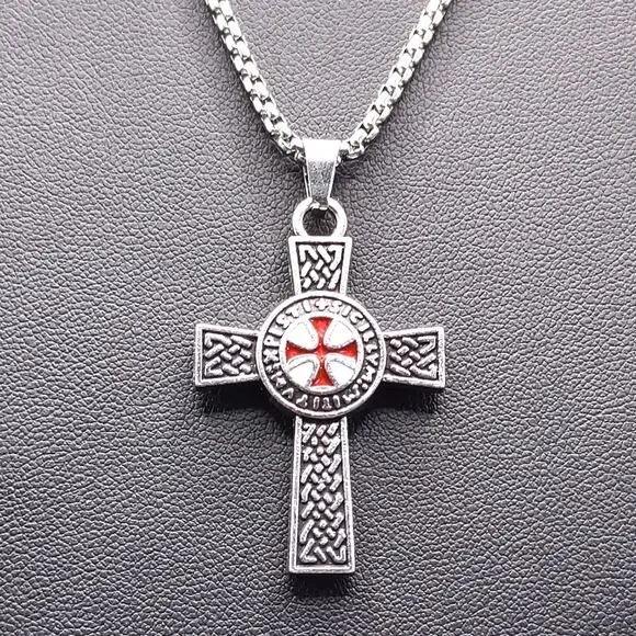 Silver Knights Templar Crusader Cross Necklace Men's Christmas Birthday Gift NEW